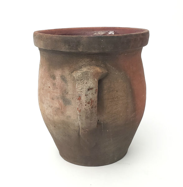 Primitive Redware Crock Single Applied Handle Glazed Interior Pennsylvania