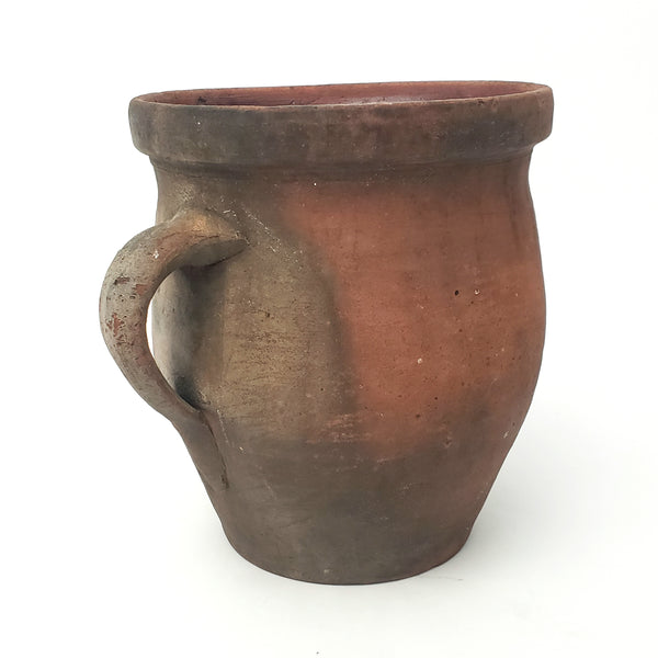 Primitive Redware Crock Single Applied Handle Glazed Interior Pennsylvania