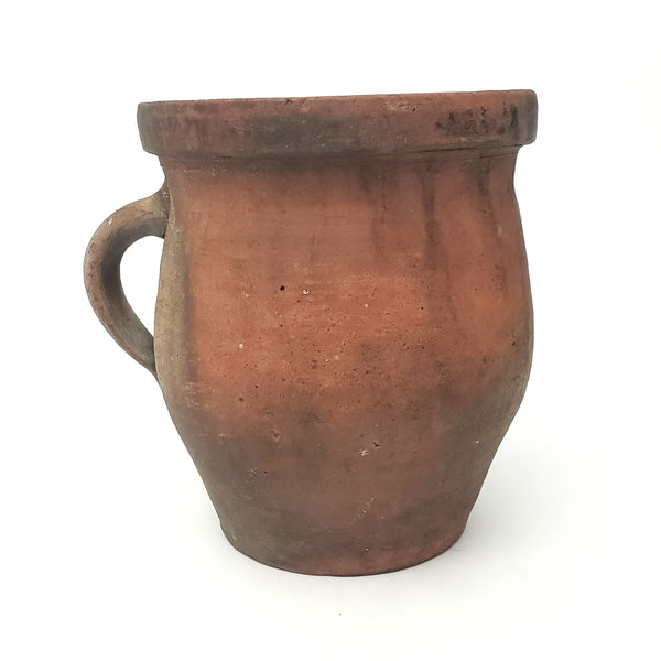 Primitive Redware Crock Single Applied Handle Glazed Interior Pennsylvania