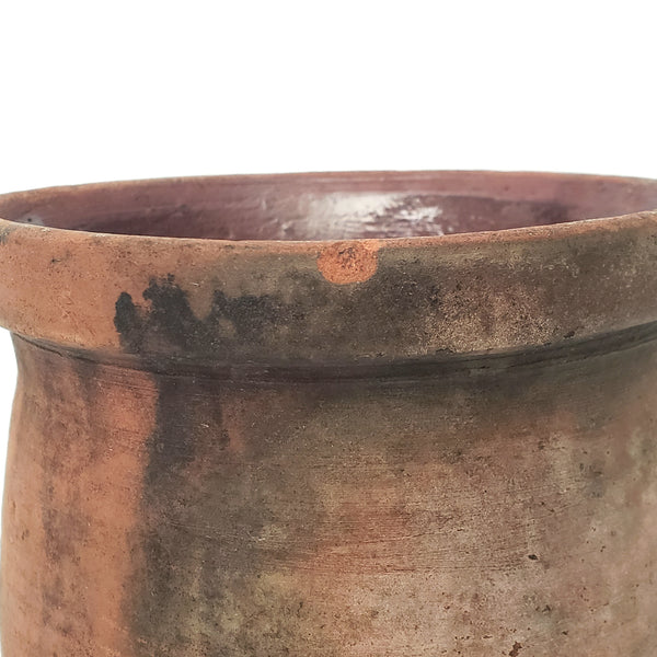 Primitive Redware Crock Single Applied Handle Glazed Interior Pennsylvania