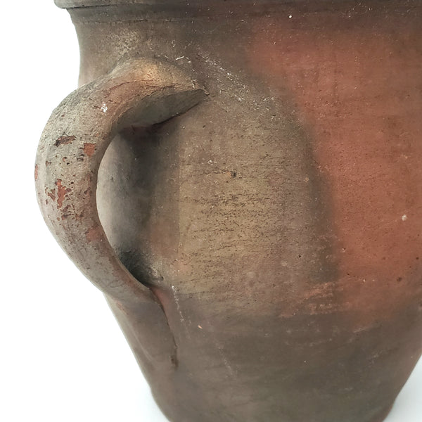 Primitive Redware Crock Single Applied Handle Glazed Interior Pennsylvania