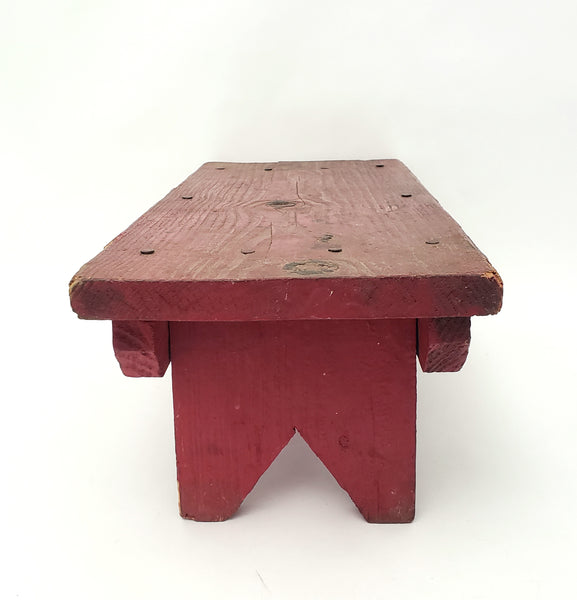 Vintage Red Wooden Farmhouse Foot Stool