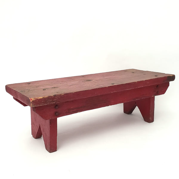 Vintage Red Wooden Farmhouse Foot Stool