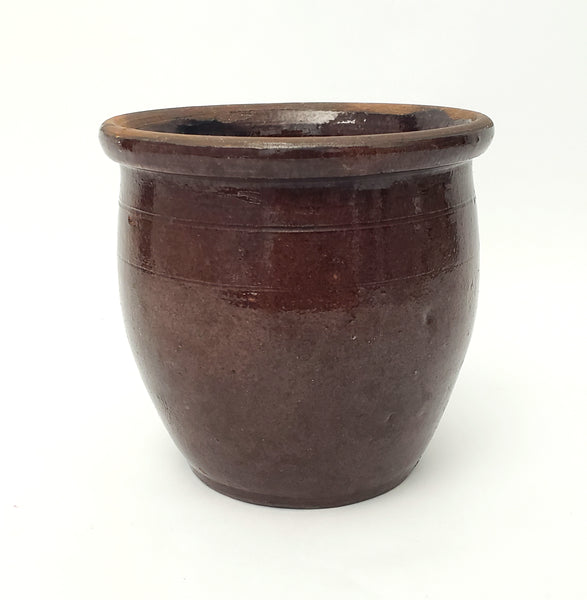 Antique Brown Glazed American Redware Apple Crock 5 1/2"