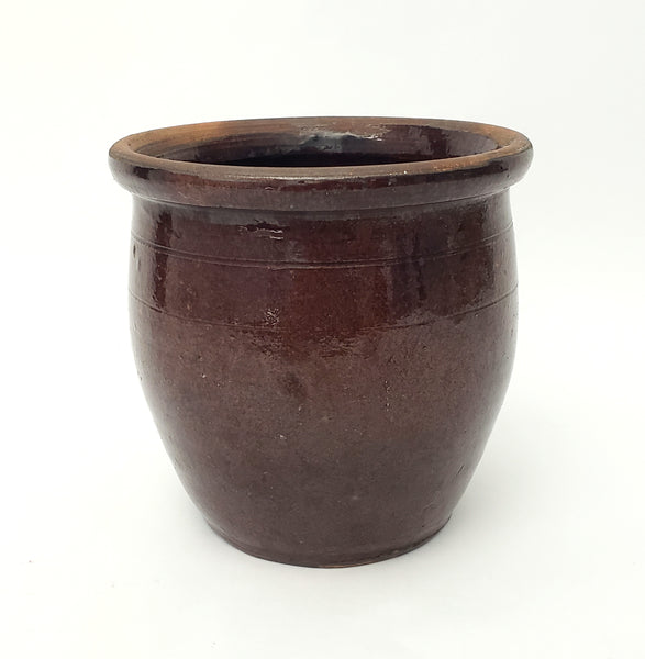 Antique Brown Glazed American Redware Apple Crock 5 1/2"