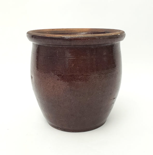 Antique Brown Glazed American Redware Apple Crock 5 1/2"