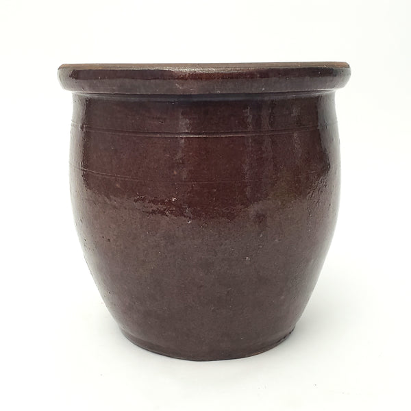 Antique Brown Glazed American Redware Apple Crock 5 1/2"