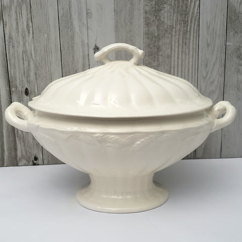 Large Antique Cream Ironstone Tureen with Lid 13" Wheat Pattern Wilkinson England