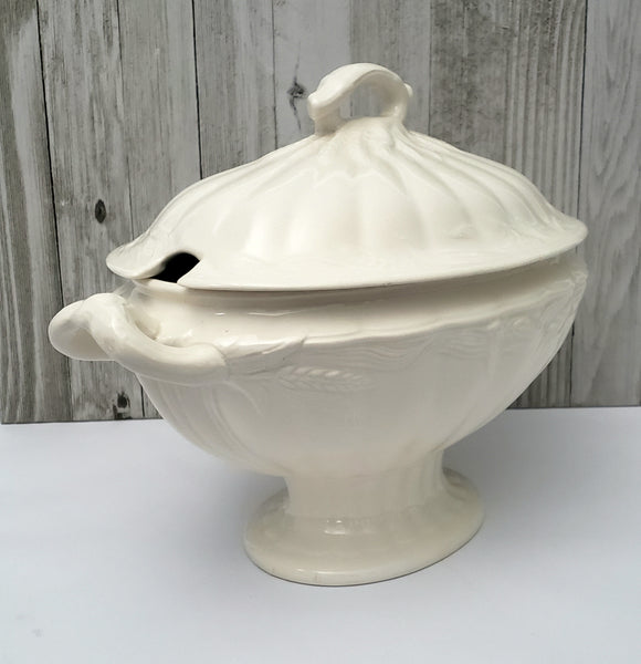 Large Antique Cream Ironstone Tureen with Lid 13" Wheat Pattern Wilkinson England