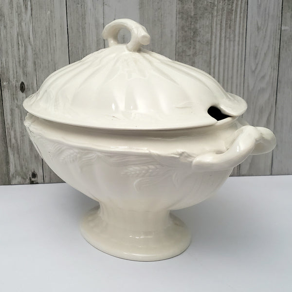 Large Antique Cream Ironstone Tureen with Lid 13" Wheat Pattern Wilkinson England