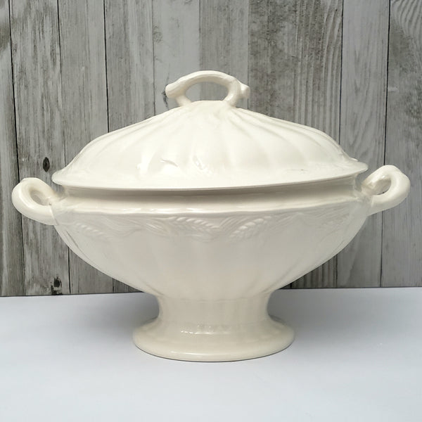 Large Antique Cream Ironstone Tureen with Lid 13" Wheat Pattern Wilkinson England