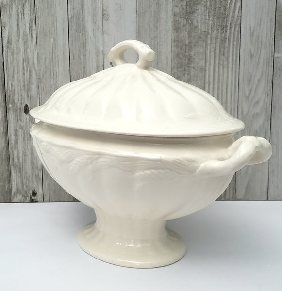 Large Antique Cream Ironstone Tureen with Lid 13" Wheat Pattern Wilkinson England