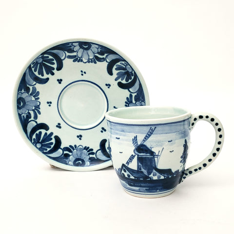 Delft Blue & White Decorated Demitasse Cup & Saucer