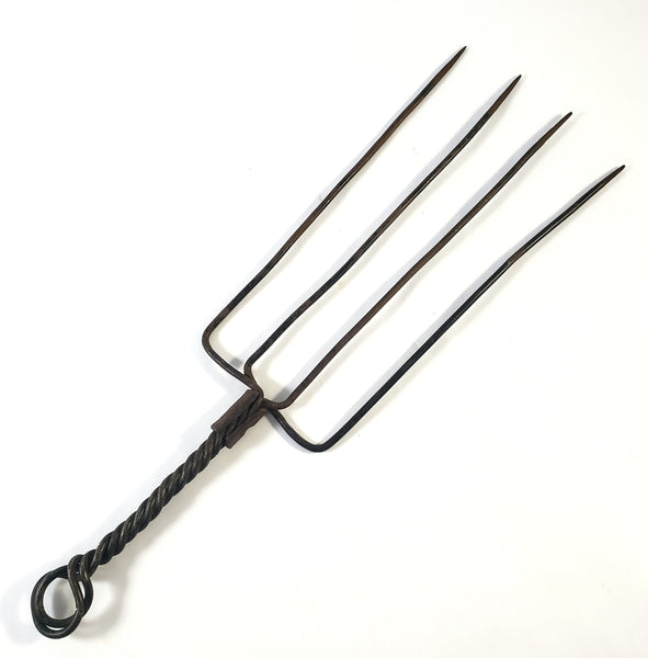 Early Wrought Iron 4 Tine Prong Fork Twisted Handle