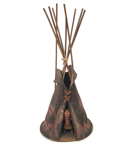 Vintage Native American Handcrafted Leather Teepee with Child Southwestern Accent