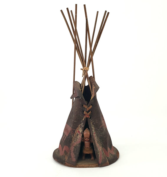 Vintage Native American Handcrafted Leather Teepee with Child Southwestern Accent