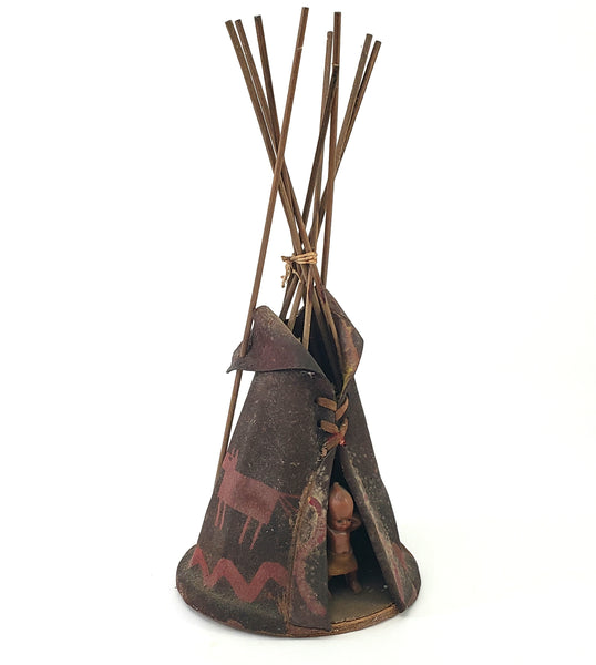 Vintage Native American Handcrafted Leather Teepee with Child Southwestern Accent