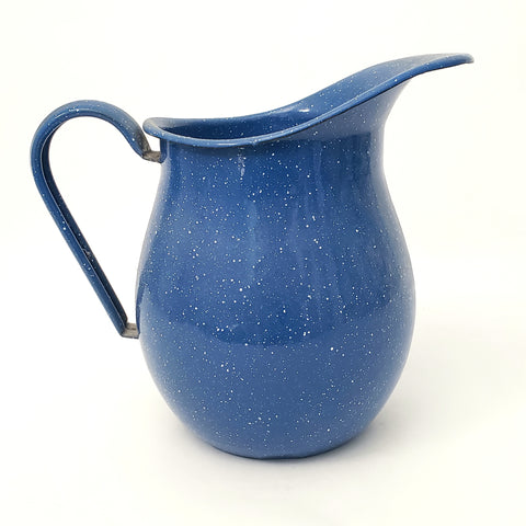 Vintage Blue with White Speckled Enamelware Pitcher 3 Quarts