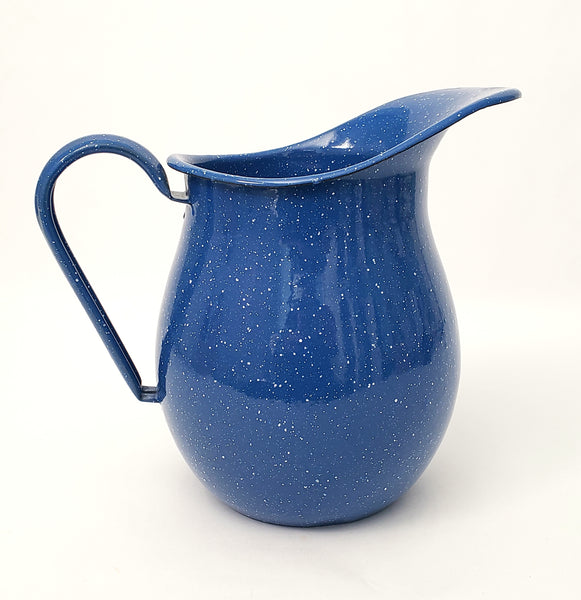 Blue with White Speckled Enamelware Pitcher 3 Quarts 8 1/2"