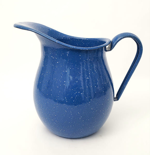 Blue with White Speckled Enamelware Pitcher 3 Quarts 8 1/2"