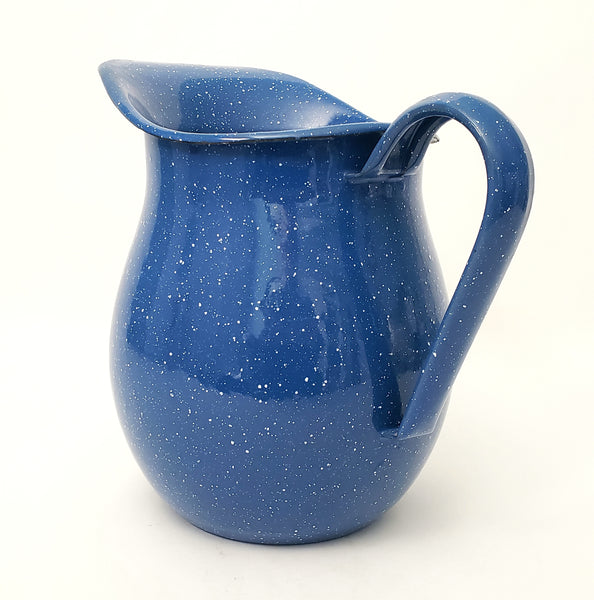 Blue with White Speckled Enamelware Pitcher 3 Quarts 8 1/2"