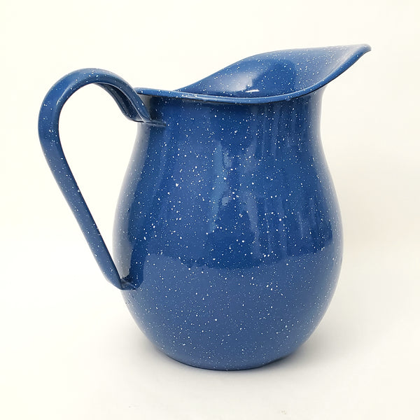 Blue with White Speckled Enamelware Pitcher 3 Quarts 8 1/2"