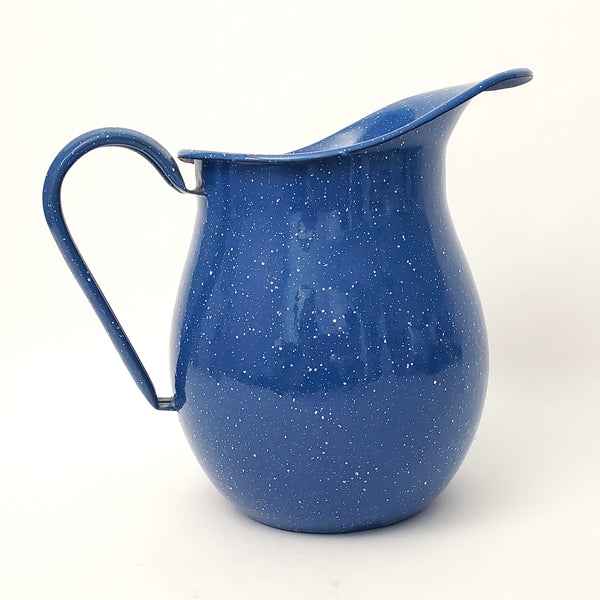 Blue with White Speckled Enamelware Pitcher 3 Quarts 8 1/2"