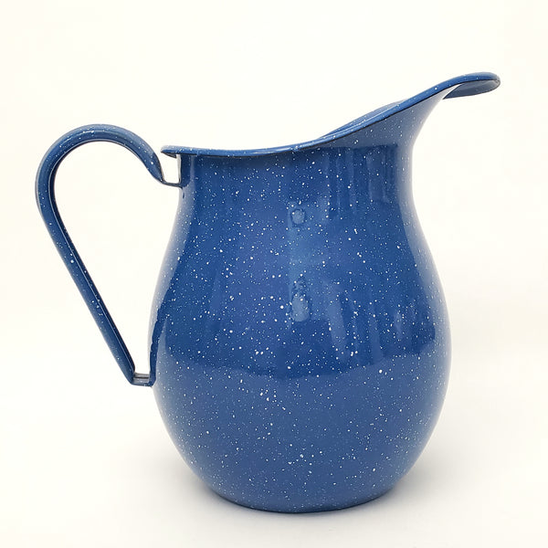 Blue with White Speckled Enamelware Pitcher 3 Quarts 8 1/2"