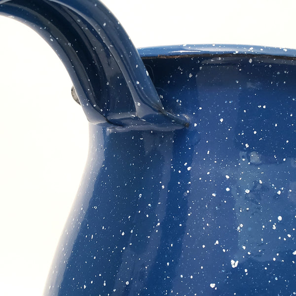 Blue with White Speckled Enamelware Pitcher 3 Quarts 8 1/2"