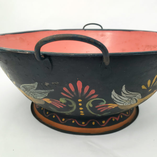 Large Antique Pennsylvania Dutch Painted Folk Art Tin Dough Rising Bowl