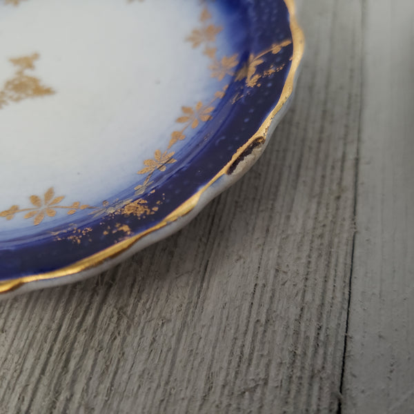 Antique Porcelain Butter Pat Dishes Set of 6 Blue White & Gold