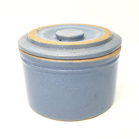 Antique Blue Salt Glazed Stoneware Crock with Lid 2 Quart