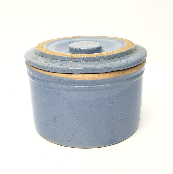 Antique Blue Salt Glazed Stoneware Crock with Lid 2 Quart