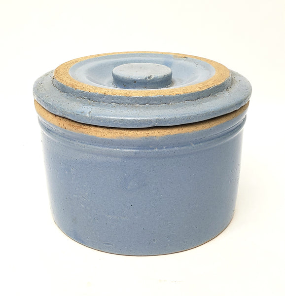 Antique Blue Salt Glazed Stoneware Crock with Lid 2 Quart