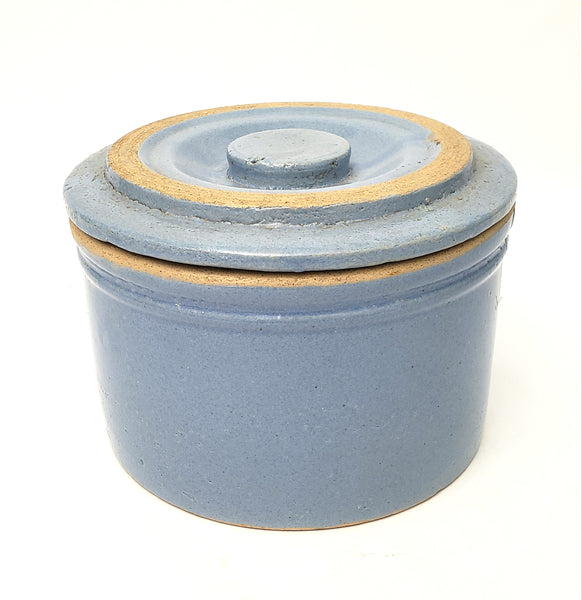 Antique Blue Salt Glazed Stoneware Crock with Lid 2 Quart