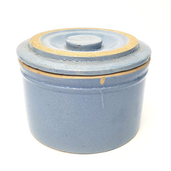 Antique Blue Salt Glazed Stoneware Crock with Lid 2 Quart