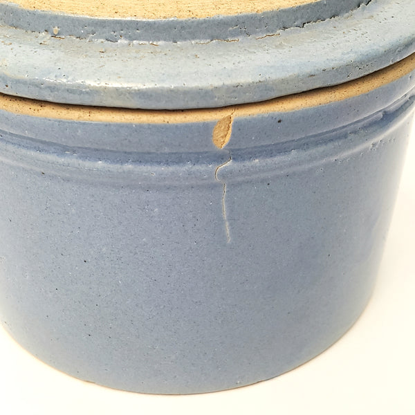 Antique Blue Salt Glazed Stoneware Crock with Lid 2 Quart