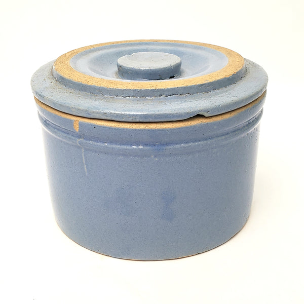 Antique Blue Salt Glazed Stoneware Crock with Lid 2 Quart