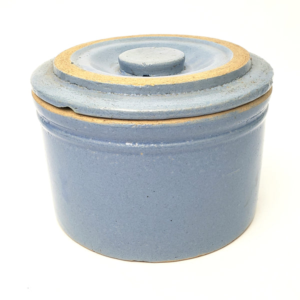 Antique Blue Salt Glazed Stoneware Crock with Lid 2 Quart