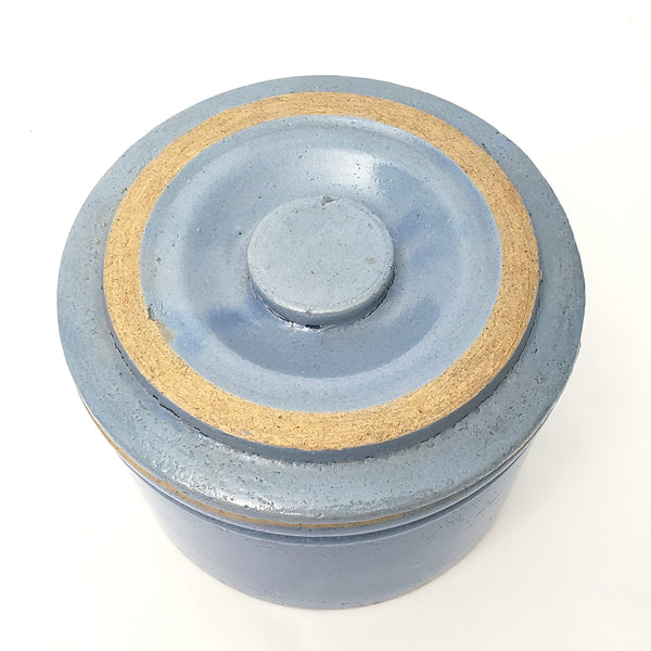 Antique Blue Salt Glazed Stoneware Crock with Lid 2 Quart