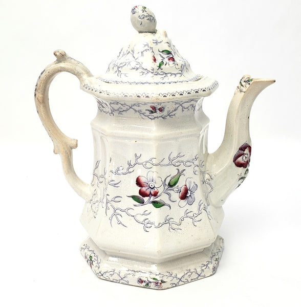 Antique Transferware Teapot Pansey by Charles Meigh & Son Mid Victorian 1850s