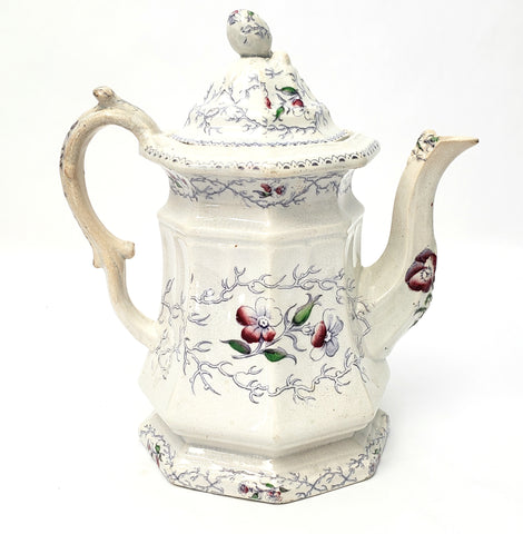 Antique Transferware Teapot Pansey by Charles Meigh & Son Mid Victorian 1850s