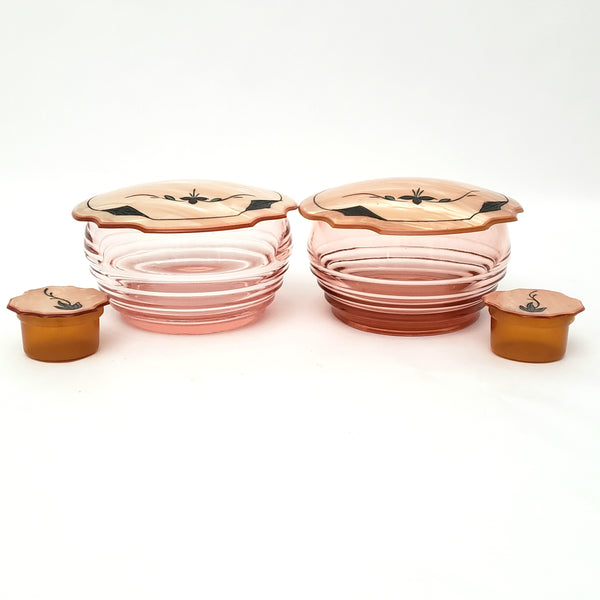 Vintage Pink Swirl & Amber Art Deco Celluloid Dresser Vanity Set of 14 1920s