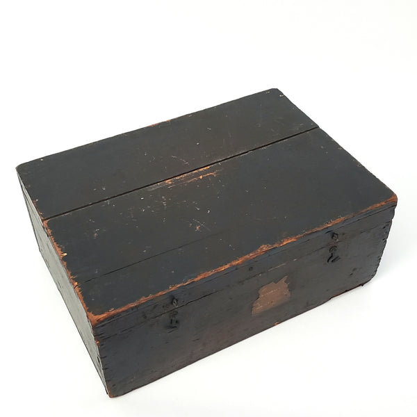 Old Black Painted Wooden Storage Keepsake Box