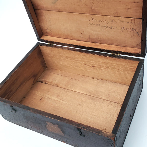 Old Black Painted Wooden Storage Keepsake Box