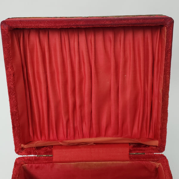 Antique Victorian Collar & Cuff Box Red Velvet Decorated Exterior