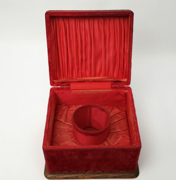 Antique Victorian Collar & Cuff Box Red Velvet Decorated Exterior