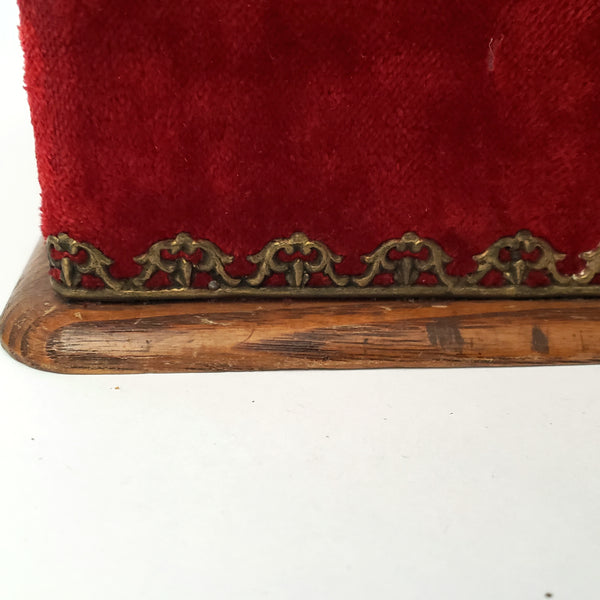 Antique Victorian Collar & Cuff Box Red Velvet Decorated Exterior