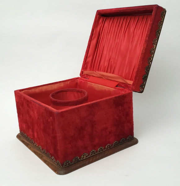 Antique Victorian Collar & Cuff Box Red Velvet Decorated Exterior