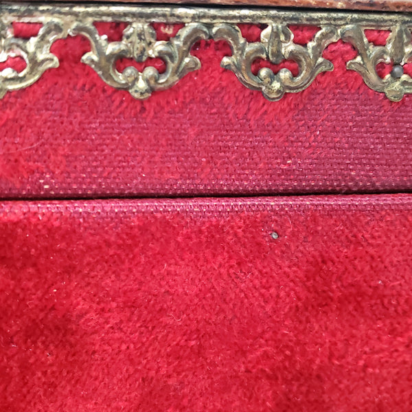 Antique Victorian Collar & Cuff Box Red Velvet Decorated Exterior